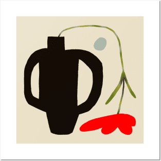 Poppy in black vase Posters and Art